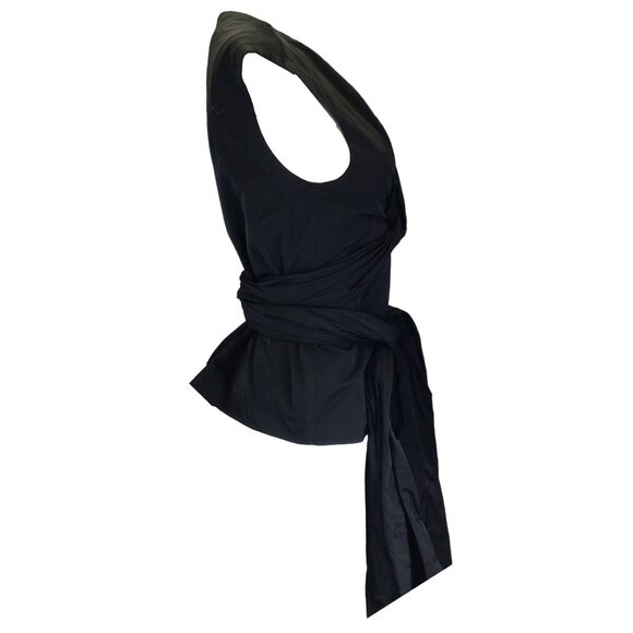 DRIES VAN NOTEN BLACK WRAP TIE SLEEVELESS TOP - Picture 2 of 4
